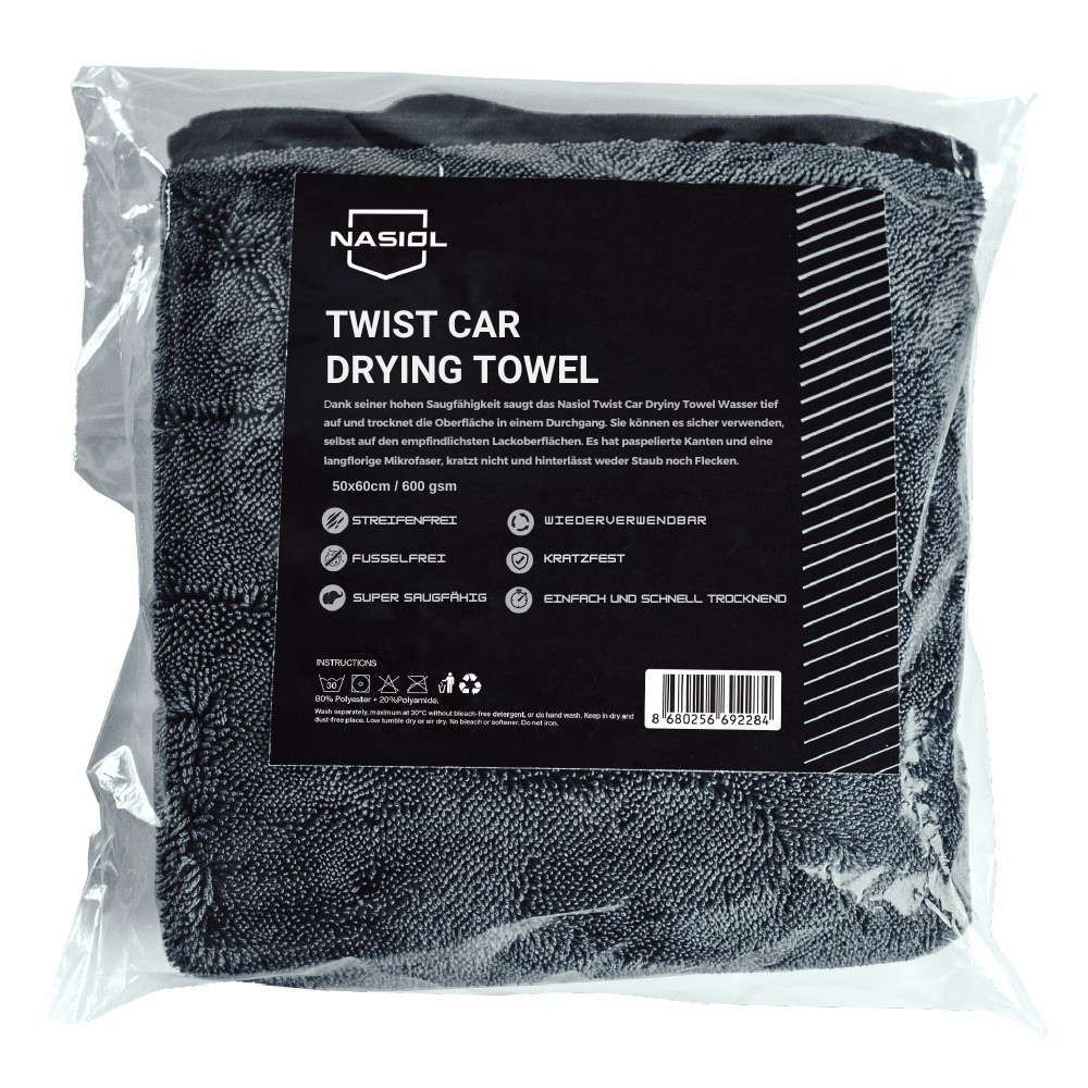 Nasiol - Twist Car Drying Towel – Premium-Trockentuch für Fahrzeuge 50x60cm 600GSM