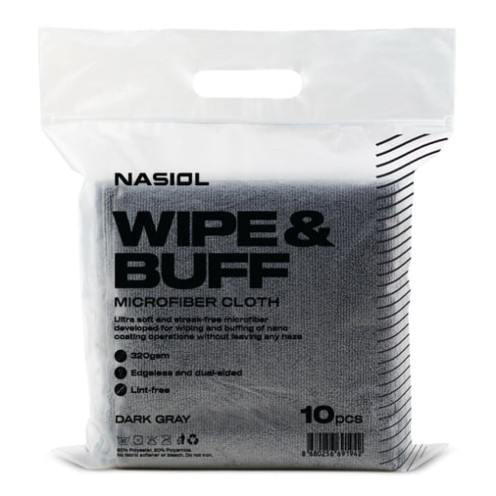 Nasiol - Wipe&Buff Microfiber Cloth 10pcs. Dark Gray - Poliertuch Hellgrau 40x40cm 320GSM 10Stk.